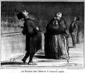 Parisians waiting for the famous comet, caricature by Honore Daumier. 