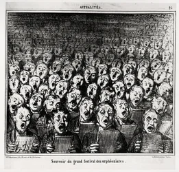 Remembrance of the great festival of orpheonists. Illustration by Honore Daumier, published in Charivari, dated 28 March 1859