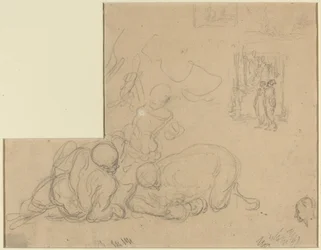 Sheet of Studies with Two Large Men on the Ground
