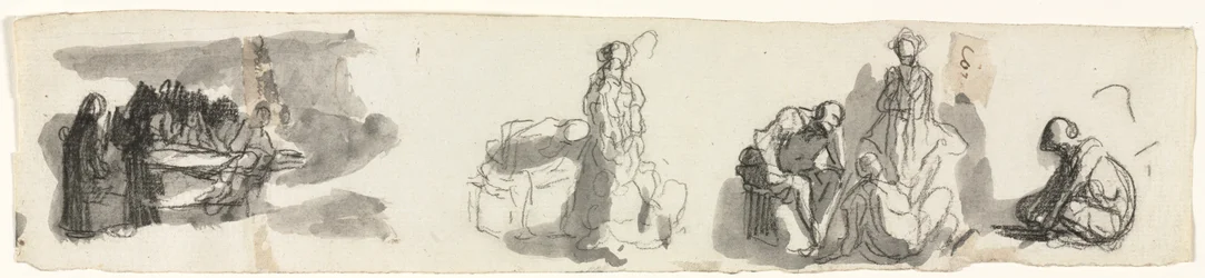 Sheet of Studies with a Group of Four Figures to the Right