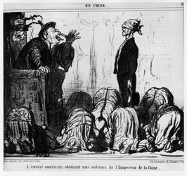 The American Envoy Getting an Audience from the Emperor of China. In Series En Chine, Illustration by Honore Daumier, Published in Charivari, Dated October 21
