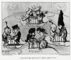 Turning tables (fluidomania): what are currently occupied by the different peoples of the earth. Illustration by Honore Daumier, published in Charivari, dated June 22