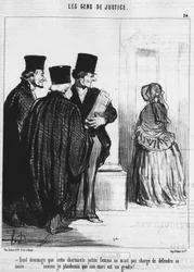 What a Pity That This Lovely Little Woman Did Not Charge Me to Defend Her Cause... As I Would Argue That Her Husband is a Scoundrel!... From the Gens de Justice, Series of Cartoons on Justice by Honore Daumier. Charivari