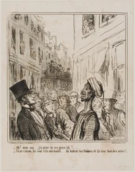 “- Oh, my friend... I am afraid of these people there. - And rightly so... they are quite vicious, they beat their women and make them have Black children!,” plate 101 from Actualités
