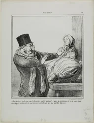 "- Oysters at 25 sous a dozen, horrible!... Even if you gave me 100 sous to eat half a dozen, I would not allow myself such an expense," plate 18 from Actualités