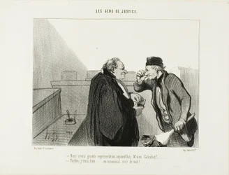 “- Should be a great performance today, Mr. Galuchet... - I should think so... A murder case with a rape thrown in...,” plate 31 from Les Gens de Justice