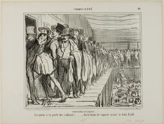 A Visit to the Baths. Queuing in front of the changing rooms - or the steam bath before the cold bath, plate 20 from Croquis D