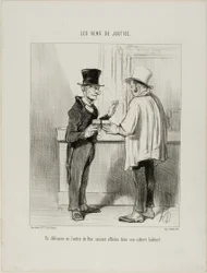 A defence lawyer at the Court of Arbitration discussing business at his usual office premises, plate 27 from Les Gens De Justice
