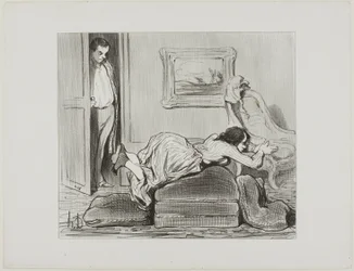 A zealous student practicing at home, plate 6 from Les Baigneuses
