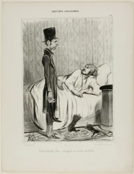 Early morning visit of a creditor concerning the boots, plate 4 from Émotions Parisiennes