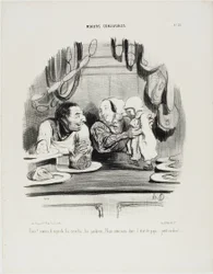 "Look! See how his eyes are on the saveloys and the ham." Plate 51 from Moeurs Conjugales