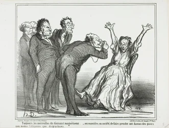 More marvels from the diamond hypnotist. Or, how to make the ladies pose in society in exhausting and not very gracious positions, plate 137 from Actualités