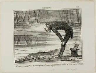 Mr. Coste Noticing That the Fish He Took Out of the Water End Up Feeling Not Well, Plate 387 from Actualités