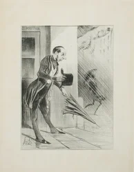 New patented umbrella, with an improved spring system, to swiftly open at the slightest touch, plate 33 from Émotions Parisiennes