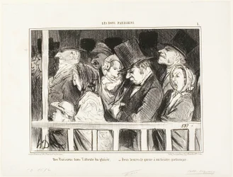 Parisians looking forward to some fun. Queuing up for two hours in front of any theater in town, plate 1 from The Good Parisians