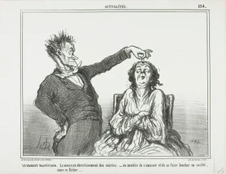 The Diamond Hypnotist. A new pastime at evening parties - or how to have fun and get someone to squint, without getting into trouble, plate 134 from Actualités