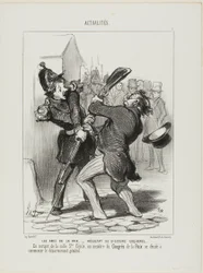 The Friends of Peace - Result of a Speech By Coquerel. On leaving the ward of Saint Cécilia, a member of the peace congress decided to start general disarmament, plate 7 from Actualités