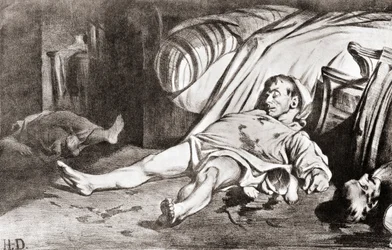 Le Massacre de la rue Transnonain, from the Lithograph by Honore Daumier, from The Print-Collector