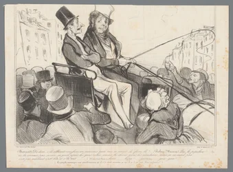 Bertrand and Robert-Macaire in a carriage surrounded by people