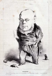 Proudhon, "apostle of socialism, enemy of property and its patented destructor" - by Daumier, in "Charivari" of 06/01/1849