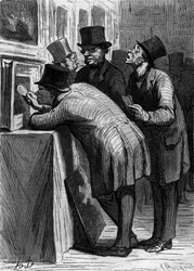 The auction house: the art lover. Caricature by Honore Daumier (1808-1879). Engraving in “Le Monde Illustré” n°314 of 18 April 1863