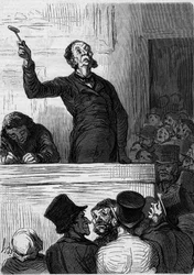 The auction house: the auctioneer. Cartoon by Honore Daumier (1808-1879). Engraving in 