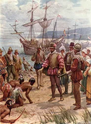 Sir Walter Raleigh landing in Virginia
