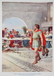 Then Perseus held aloft the Gorgon