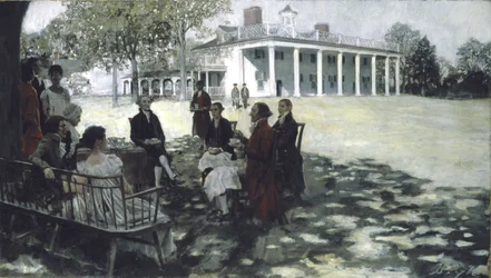 Martha and George Washington entertaining their friends on the lawn of Mount Vernon, 1898