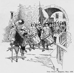 Stuyvesant Surrendering Fort Amsterdam to the English, from Harper