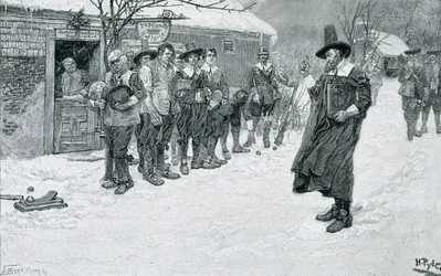 The Puritan Governor Interrupting the Christmas Sports, Engraved by J. Bernstrom, Illustration from 