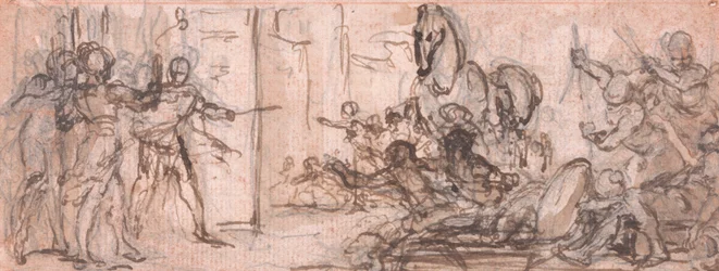 Design for an Engraving: Battle of Troy with the Trojan Horse