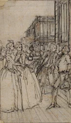 Literary Illustration with Two Ladies and Two Gentlemen in a Street
