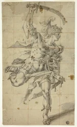 Male Warrior Running with Drawn Sword