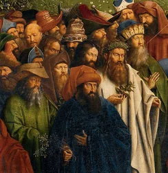 (detail) The Adoration of the Mystic Lamb, from the Ghent Altarpiece, lower half of central panel