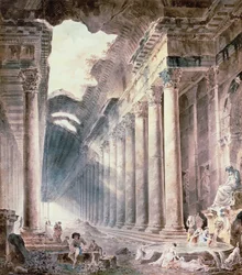 A Colonnaded Thermal Building with Girls Washing Clothes