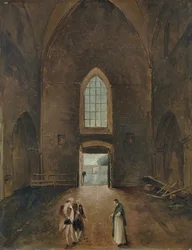 Hubert Robert and an amateur visit a grave in a church