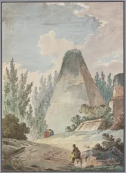 Pyramid with a Broken Tip in an Ancient Ruin Landscape