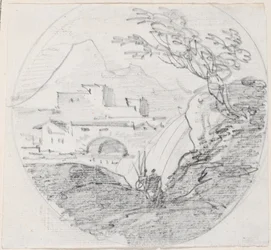 View from a Ridge to a Village and Distant Mountain