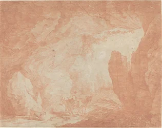 Young Woman with Donkeys Riding under a Natural Bridge