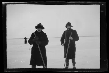 Arne Homén and Guido Simberg Skiing on Ice