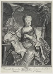 Elizabeth Charlotte Palatine of the Rhine, Duchess of Orleans, engraved by Charles Louis Simmoneau