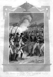 The British attacking the French line with bayonets at the Battle of Maida