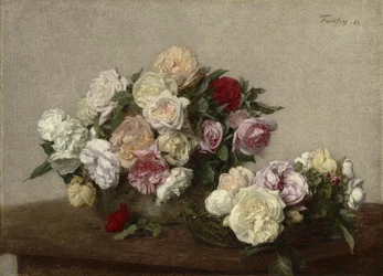 Roses in a Bowl and Dish