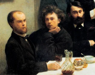 Table corner: from left to right: Paul Verlaine, Arthur Rimbaud, Elzear Bonnier.
