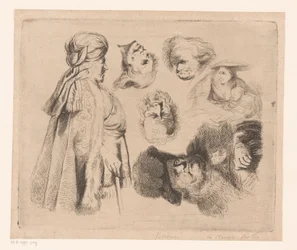 Composition with Eastern Man, Woman with Child, and Four Heads of Men