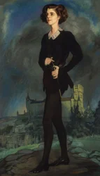 The American Writer Michael Strange (Mrs. Barrymore) with the Alcázar in the Background, 1924