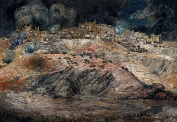 Spanish Civil War (1936-1939): View of Toledo in flames