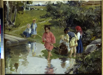 Children Fishing by Illarion Mikhailovich Pryanishnikov
