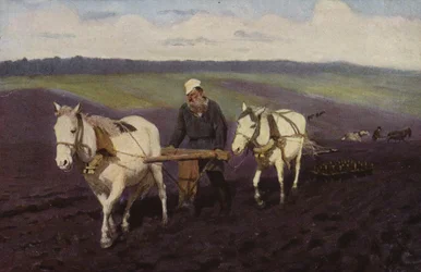 Russian Writer Leo Tolstoy Ploughing in the Fields